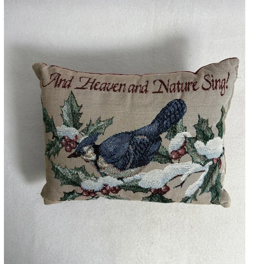 Christmas Holiday Home Decor Red Blue Jay Tapestry Accent Pillow 8x11